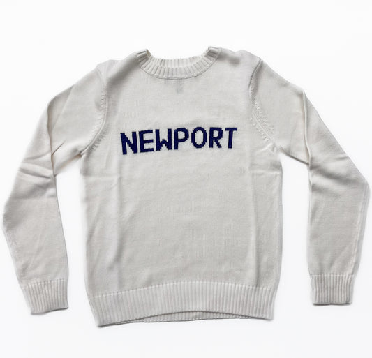 Newport Sweater | White with Blue Stitch
