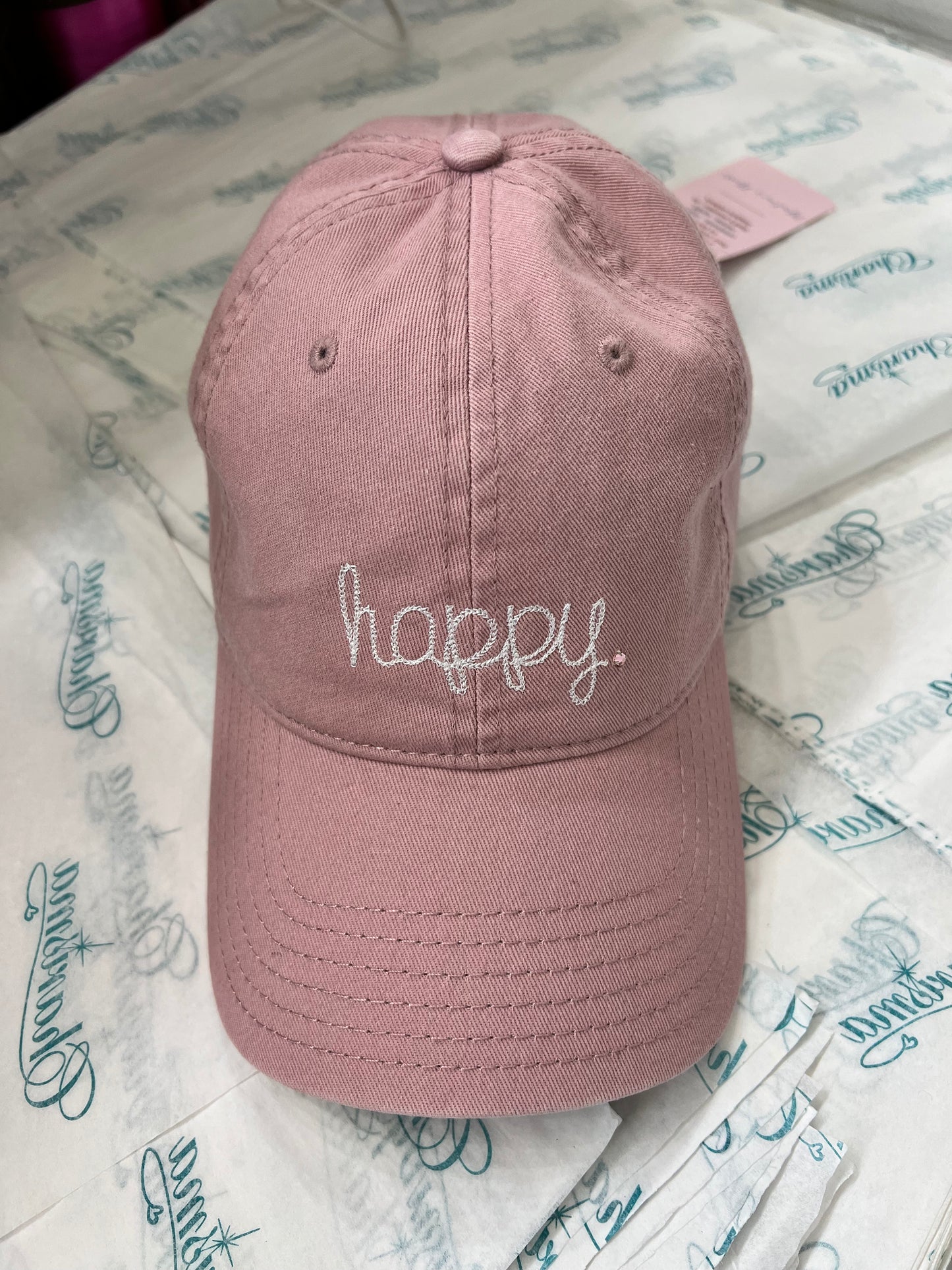 Baseball Cap Pink with "Happy"